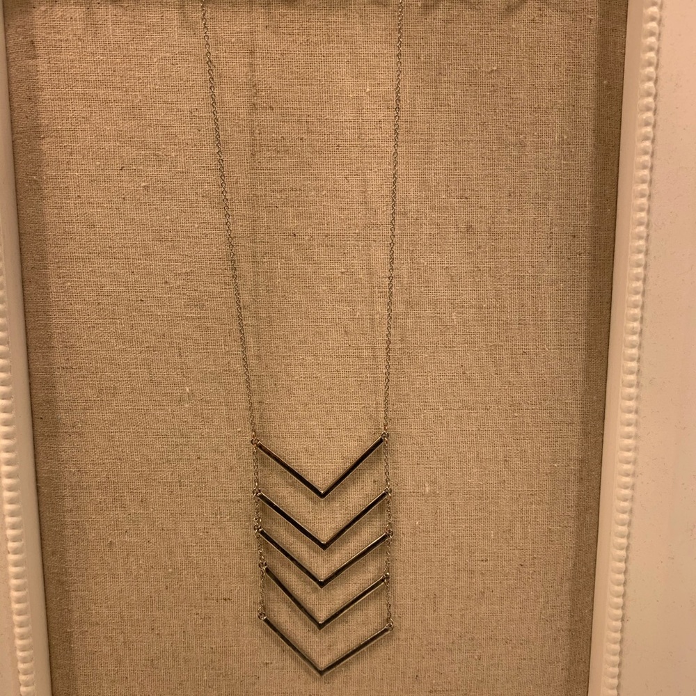 Long silver chevron necklace